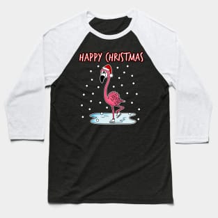 Christmas Flamingo Ice Skating Funny Bird Wildlife Baseball T-Shirt